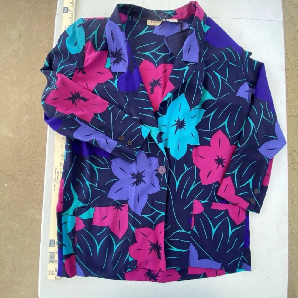 Vintage Liz Claiborne tropical floral loose fit lightweight silk blazer jacket